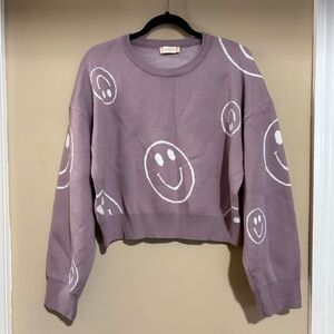 Altar'd State Lavender Smiley Face Cropped Sweater Large